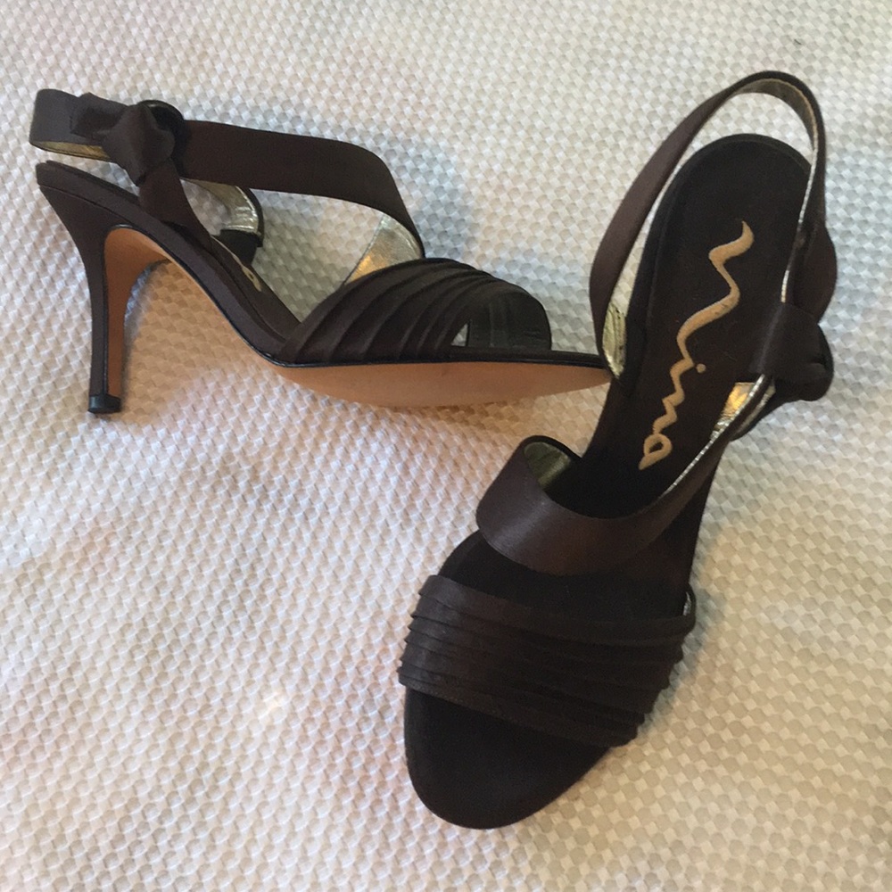 Brown satin heels
